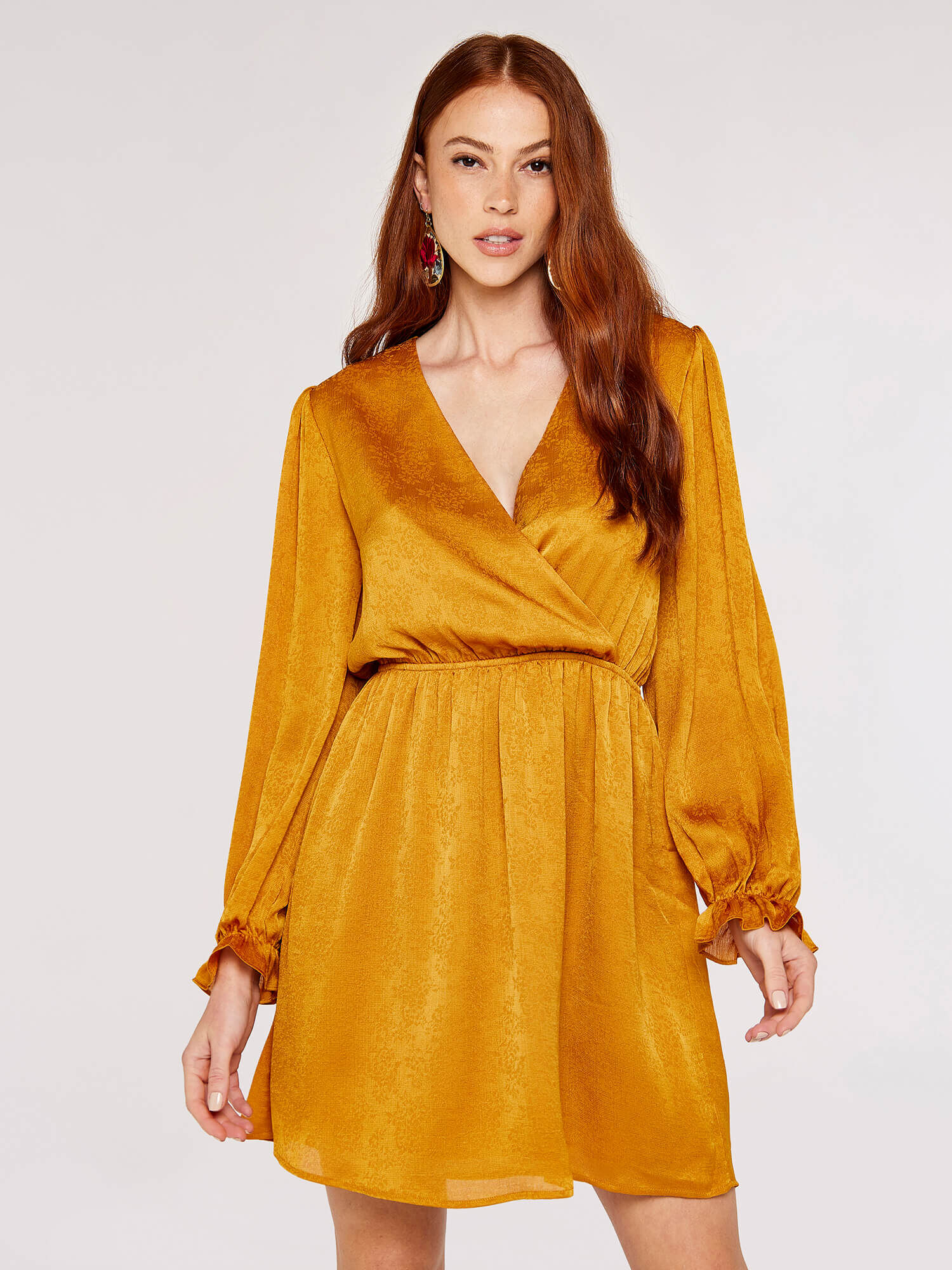 Mustard velvet wrap dress shop