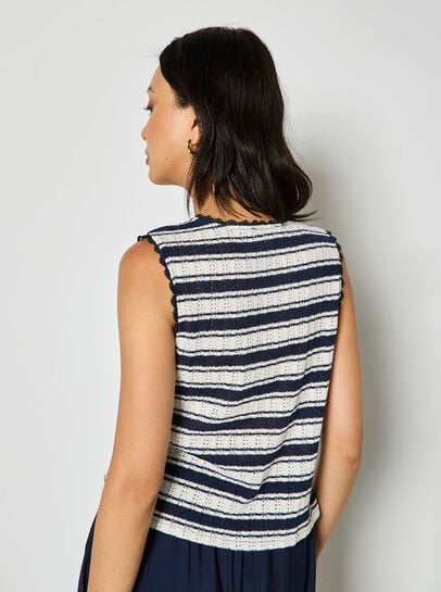 Stripe Pointelle Knit Waistcoat