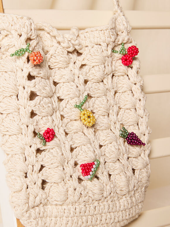 Crochet Pouch Sling Bag, White, large