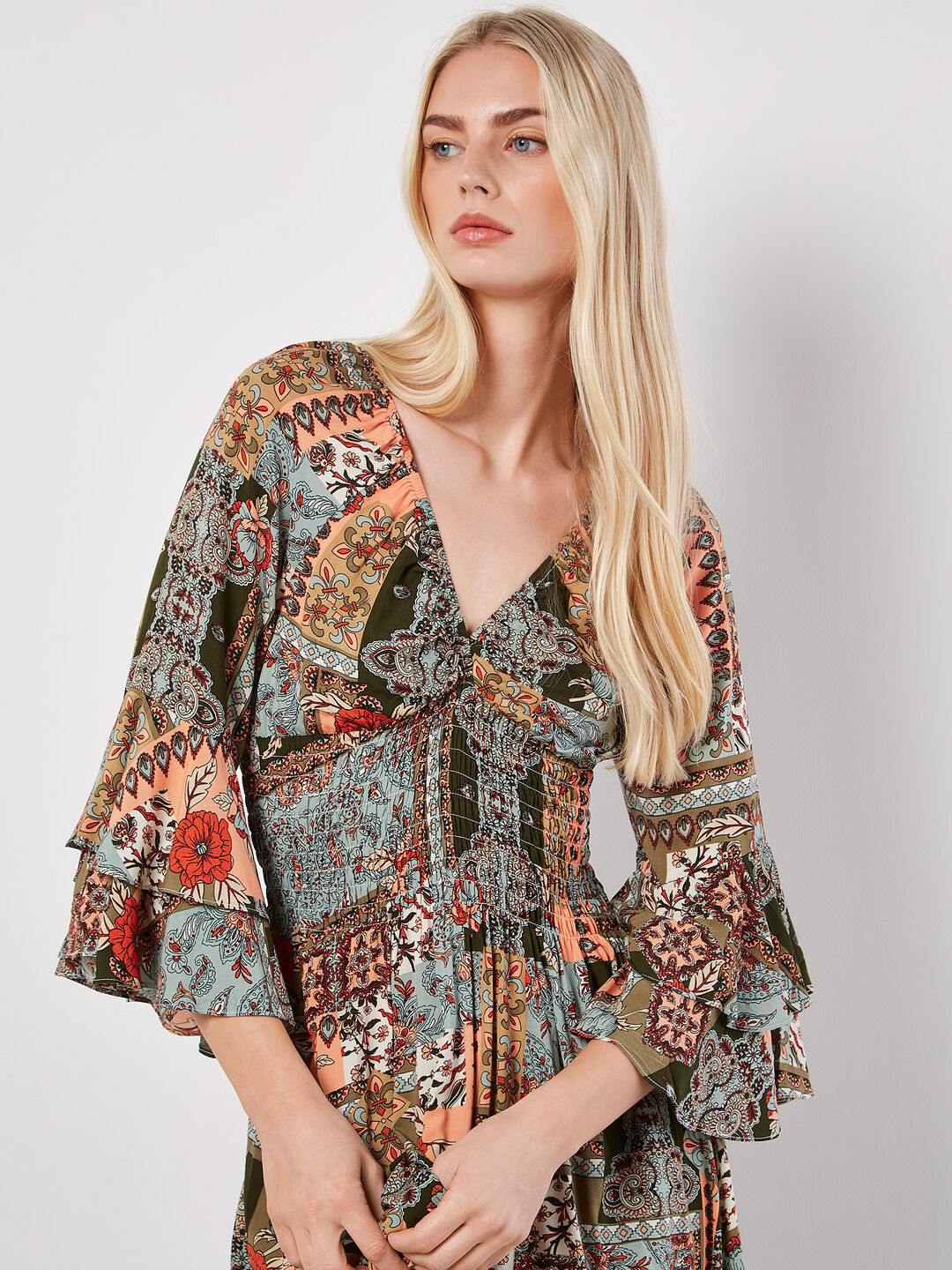 Patchwork Scarf Print Maxi Dress