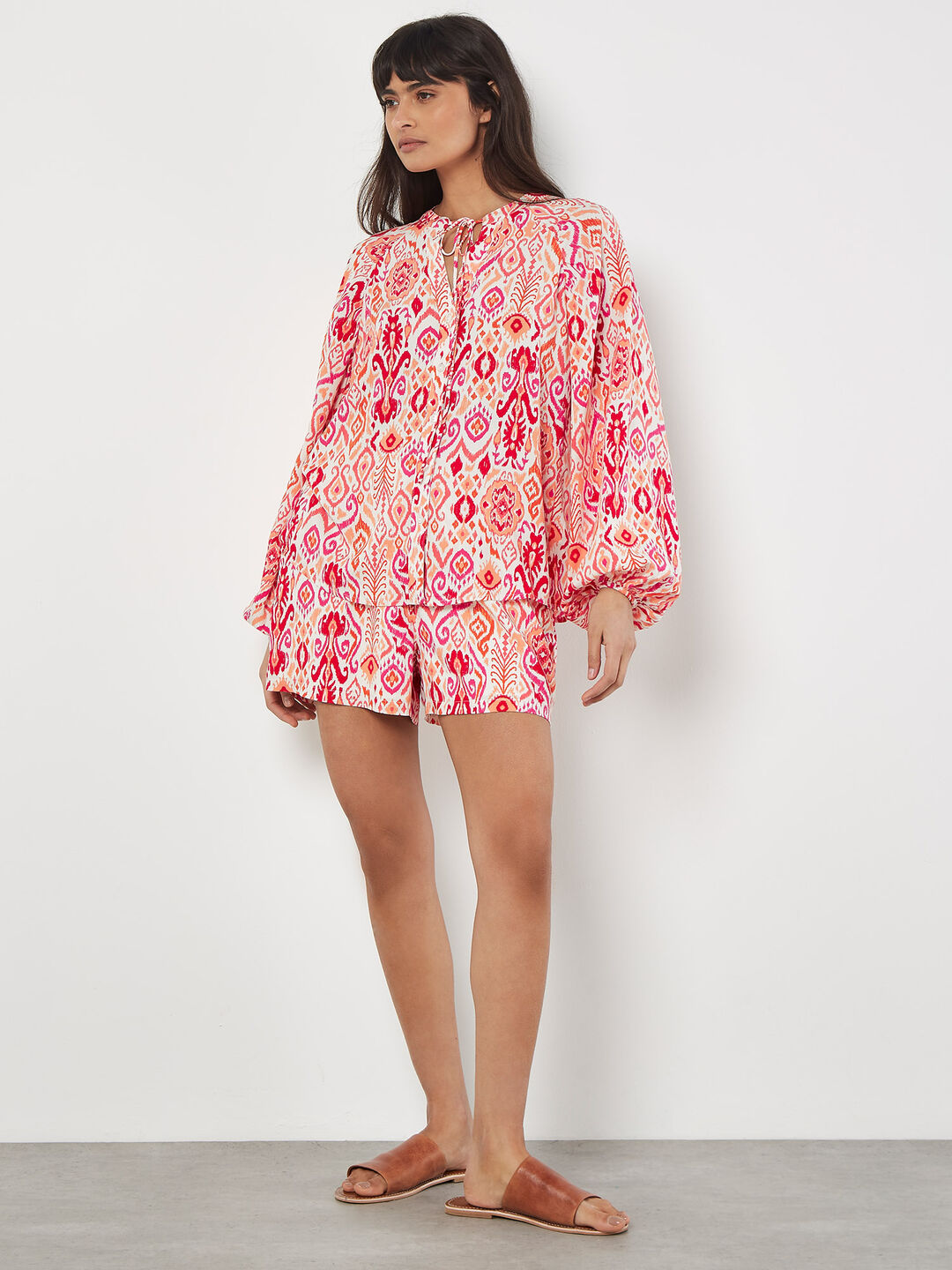 Ikat Print Oversized Blouse & Shorts Co-ord