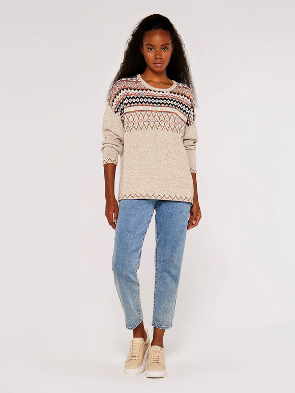 Fairisle Edge Jumper, Stone, large