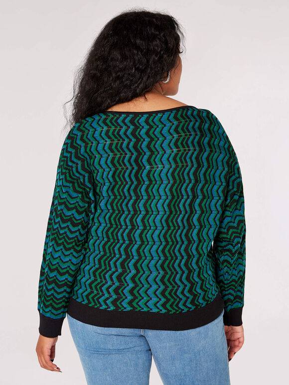 Pull en tricot Curve Chevron, bleu sarcelle, grand