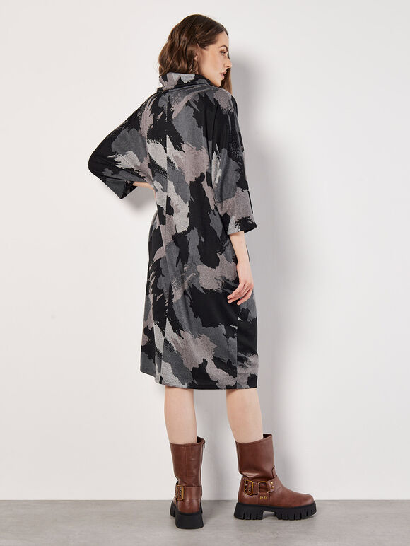 Paint Splash Cocoon Midi Dress, Grey, large
