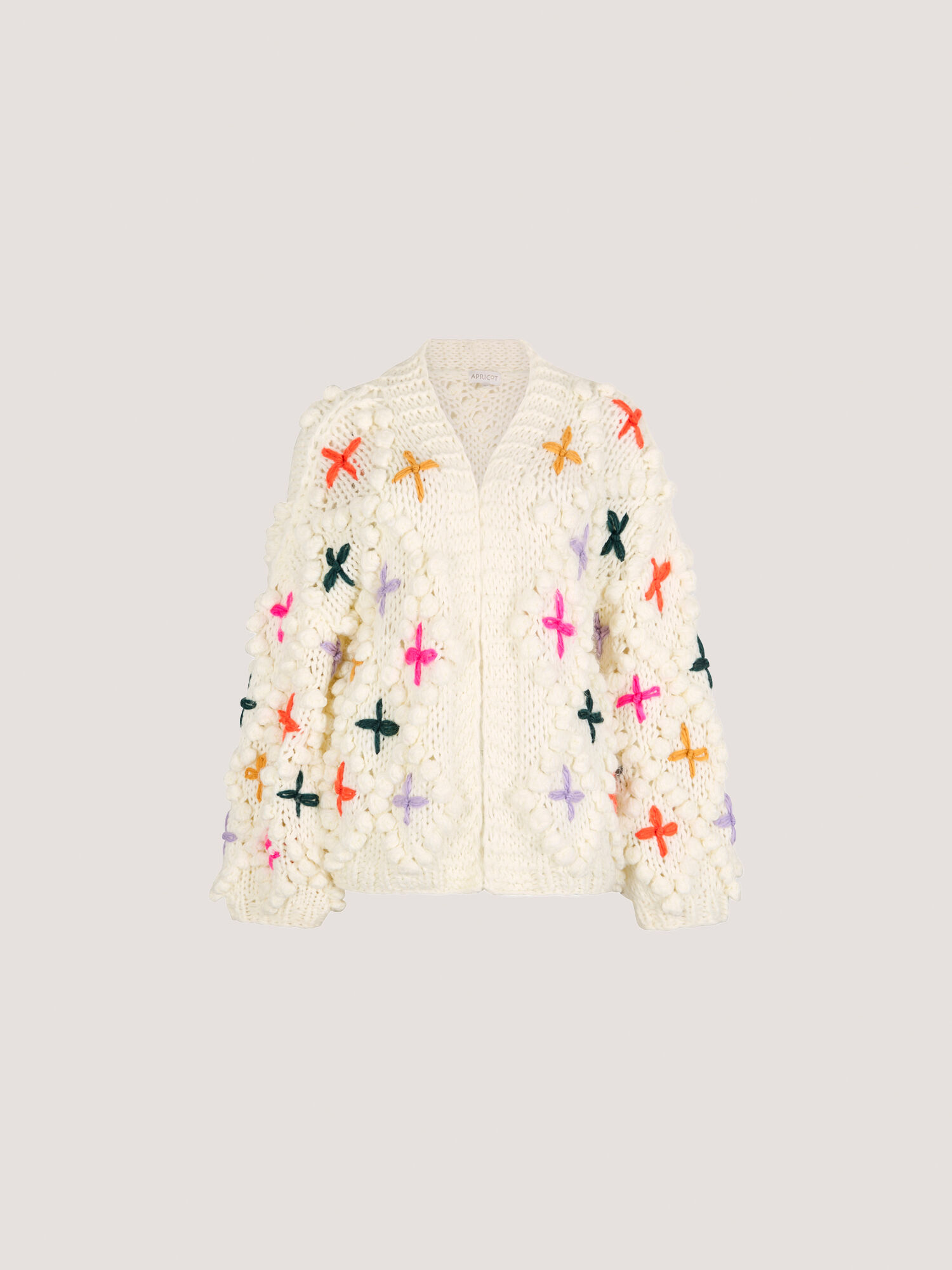 Chunky Knit 3D Flower Cardigan | Apricot Clothing