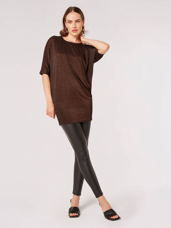 Metallic Stripe Batwing Top, Brown, large