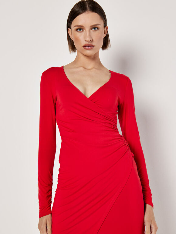 Wrap Bodycon Mini Dress, Red, large