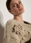 Rose Applique Chunky Knit Cardigan, Stone, large
