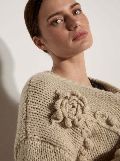 Rose Applique Chunky Knit Cardigan