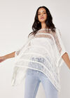 Open Knit Cotton Blend Poncho, White, large