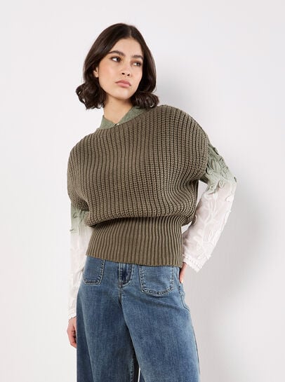 Chunky Rib Knit Cap Sleeve Jumper