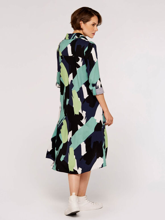 Brushstroke Print Mini Dress, Blue, large