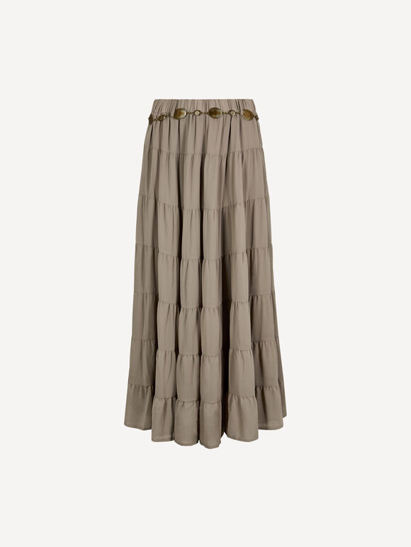 Chiffon Tiered Maxi Skirt, Stone, large