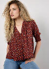 Ditsy Floral Blouse, Burgundy, large