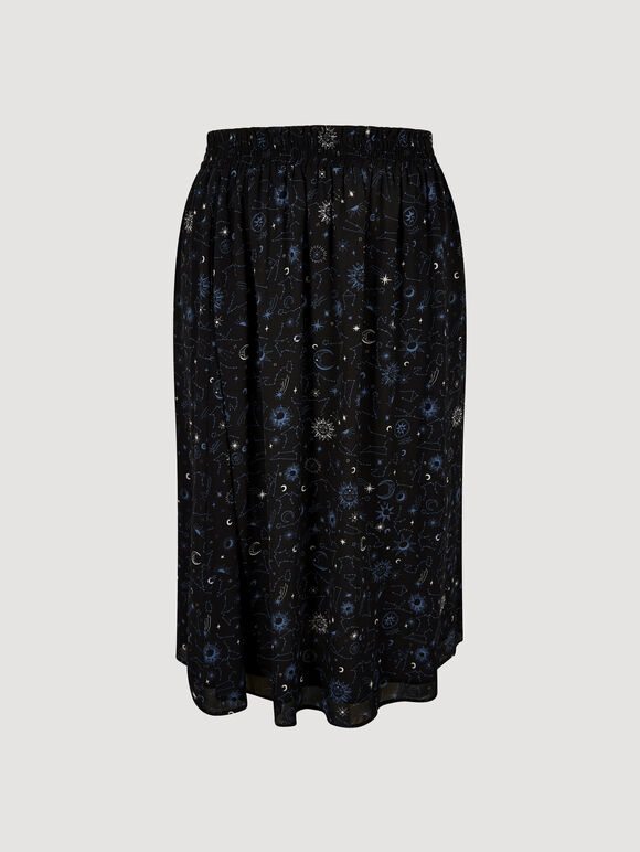 Curve Chiffon Constellation Midi Skirt, Blue, large