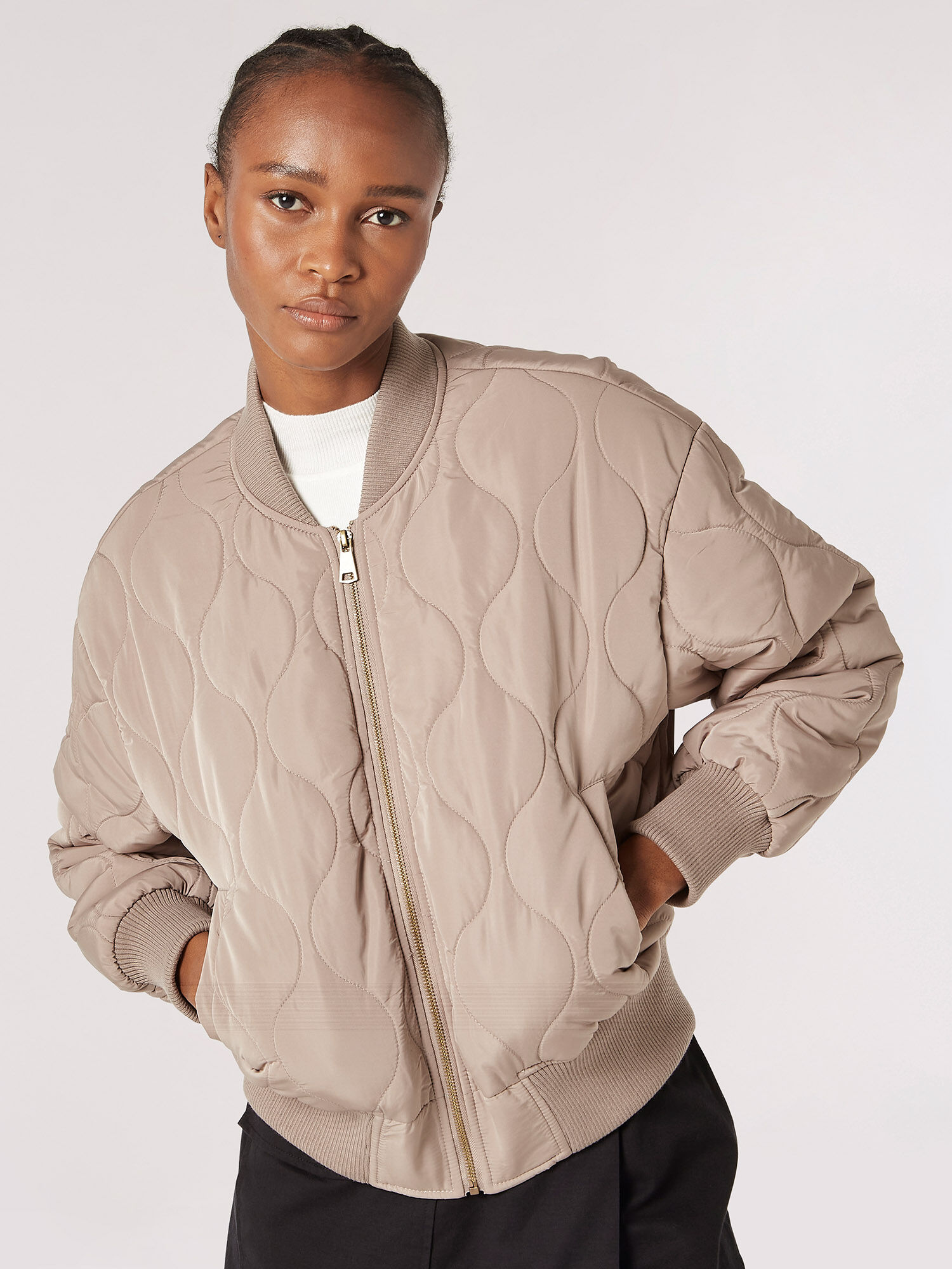 Quilted Bomber Jacket Apricot Clothing