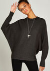 Ribbed Batwing Jumper, Dark Grey - Charcoal, large