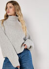 Cable Knit Roll Neck Jumper, Grey, large