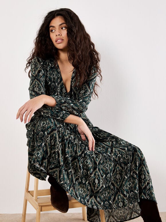 Smock Waist Tiered Dress, Green, large