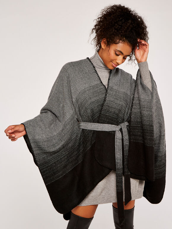 Herringbone Ombre Blacket Cape, Grey, large