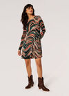 Swirl Jersey Knit Swing Mini Dress, Orange, large