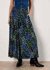 Floral Patchwork Crinkle Wide-Leg Trousers, Navy, large