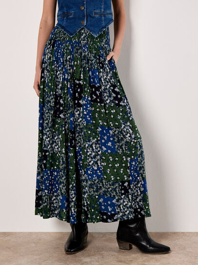 Floral Patchwork Crinkle Wide-Leg Trousers