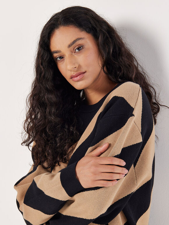 Diagonal Stripe Knitted Jumper, Black, large