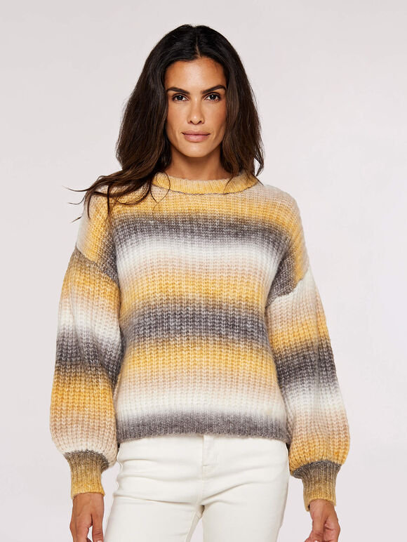 SpaceDye Stripe Fisherman Jumper, Mustard, large