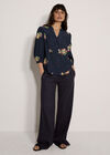 Floral Paisley Embroidered Blouse, Navy, large