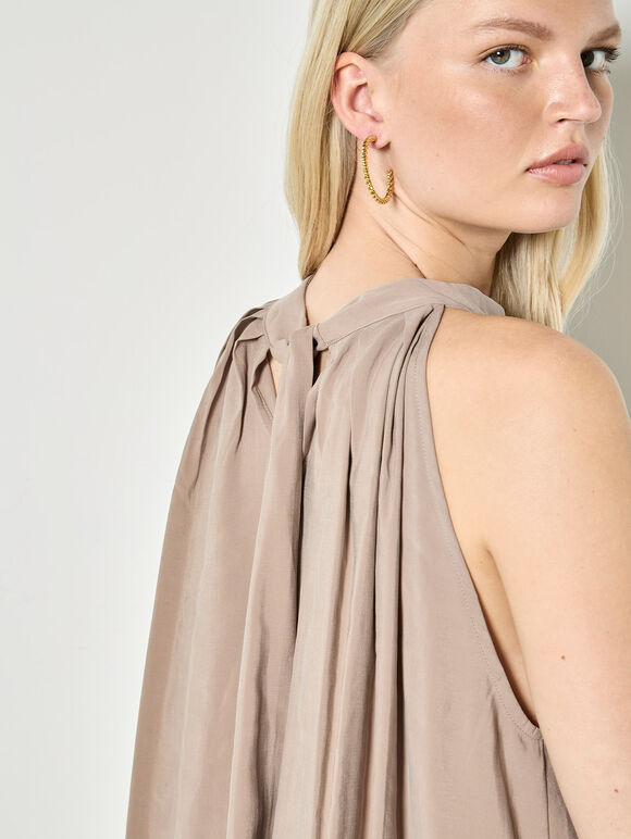 Soft Pleat Tunic Top, Stone, large