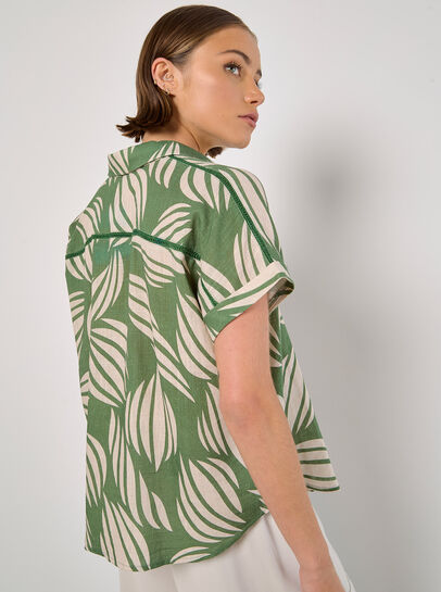 Linen Blend Shell Print Shirt