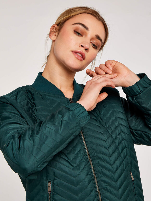 Quilted Bomber Jacket, Green, large