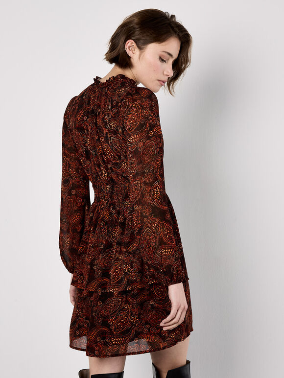Batik Paisley Mini Dress, Orange, large