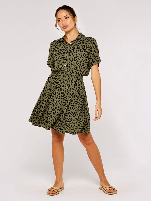 Cheetah Print Mini Dress, Khaki, large