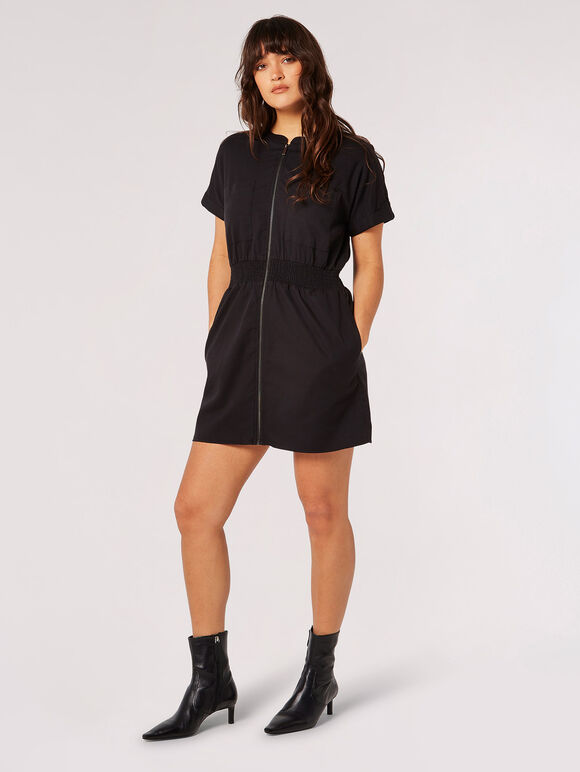 Mini-robe utilitaire en coton mélangé, Noir, grand