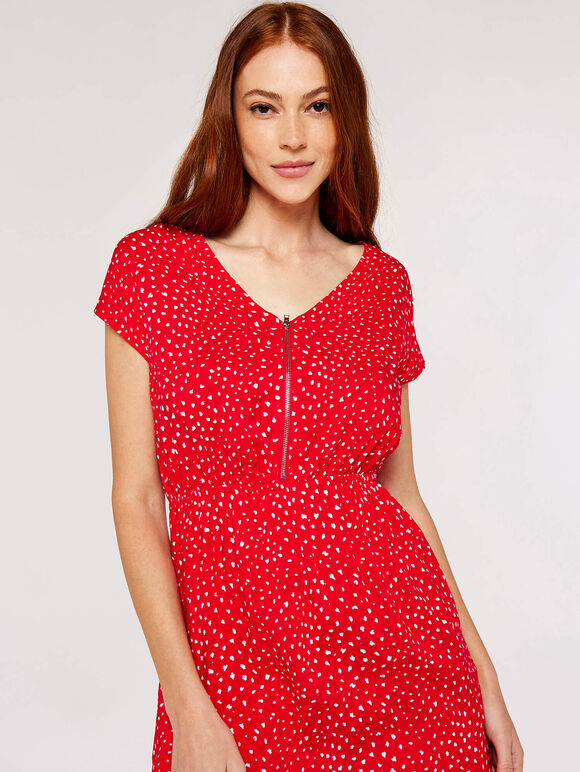 Dot Zip Front  Dress, Red, large