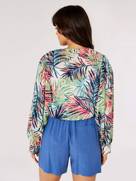 Tropical Crop Tie Blouse, Cream, large