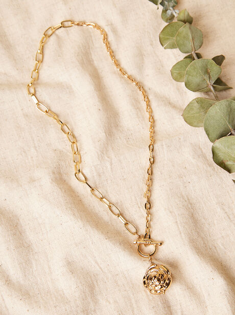 Gold Flower T-Bar Necklace