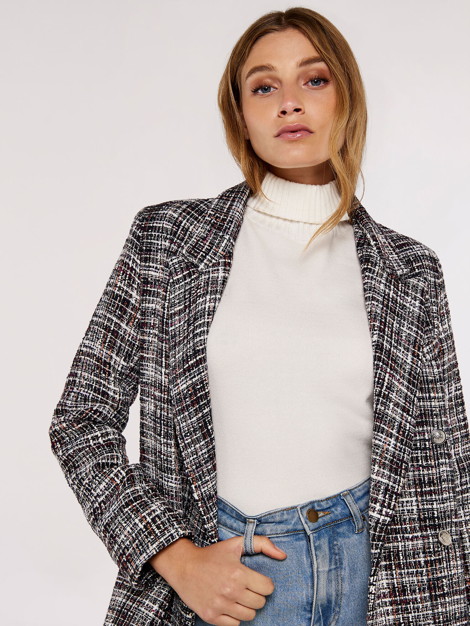 Tweed Oversized Tailored Blazer Apricot Clothing