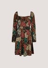 Patchwork Print Boho Mini Dress, Brown, large
