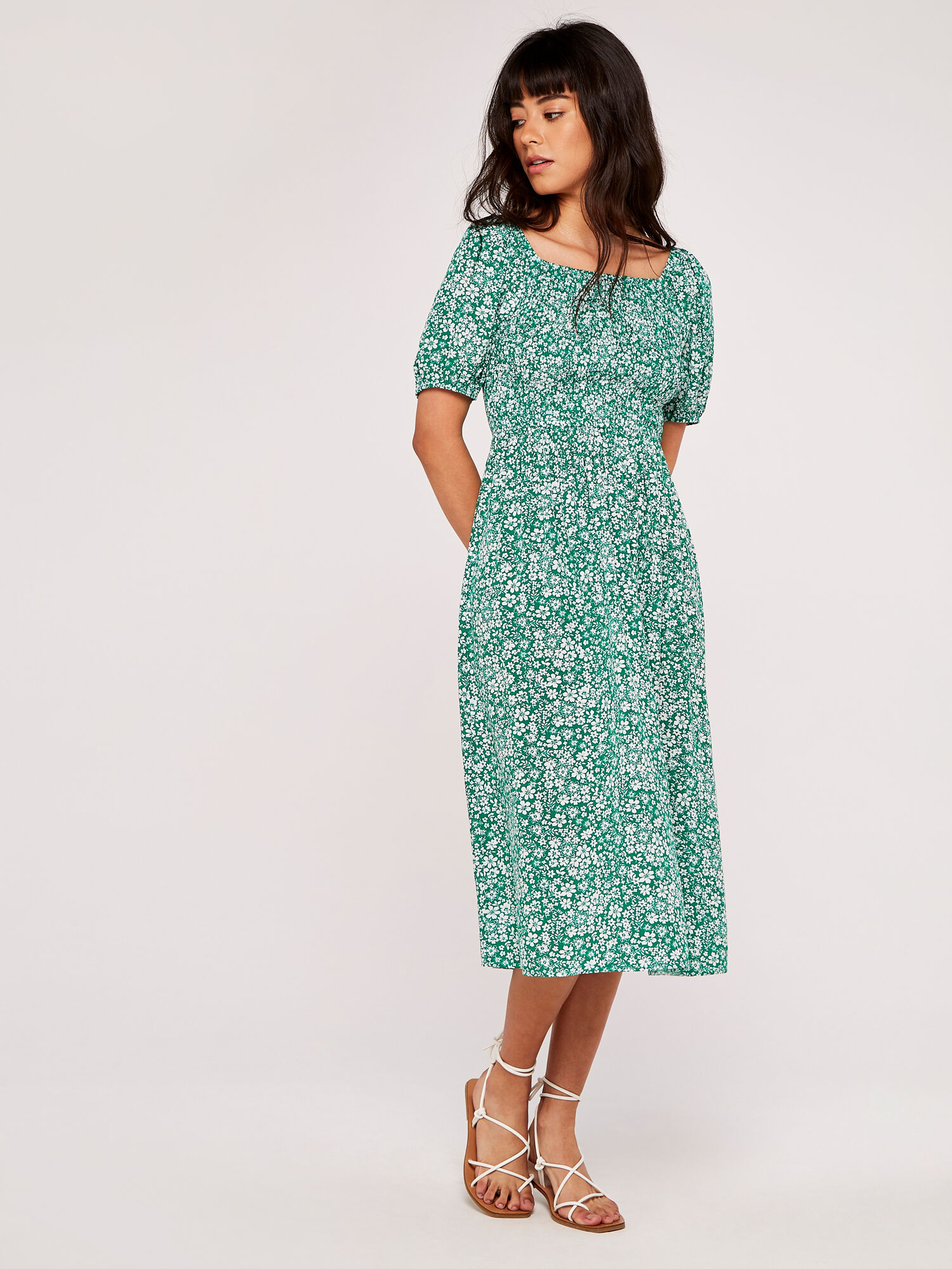 Midi Dress Apricot Ditsy Dress Apricot Viscose Voile Ditsy Midi