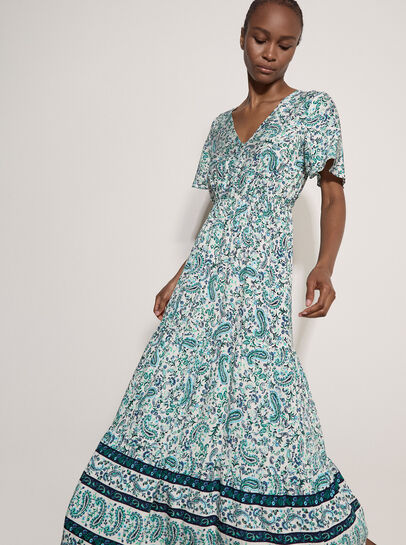 Paisley Print Tiered Maxi Dress
