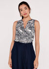 Tropical Print Button Top, Navy, large