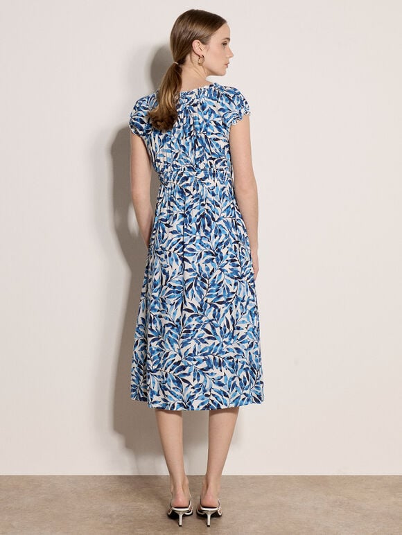 Watercolour Leaf Midi Dress, Blue, large
