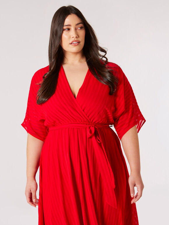 Robe mi-longue Curve Self-Stripe, Rouge, grand