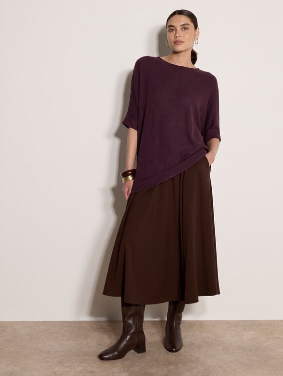 Soft-Touch Batwing Waffle Knit Top, Purple, large
