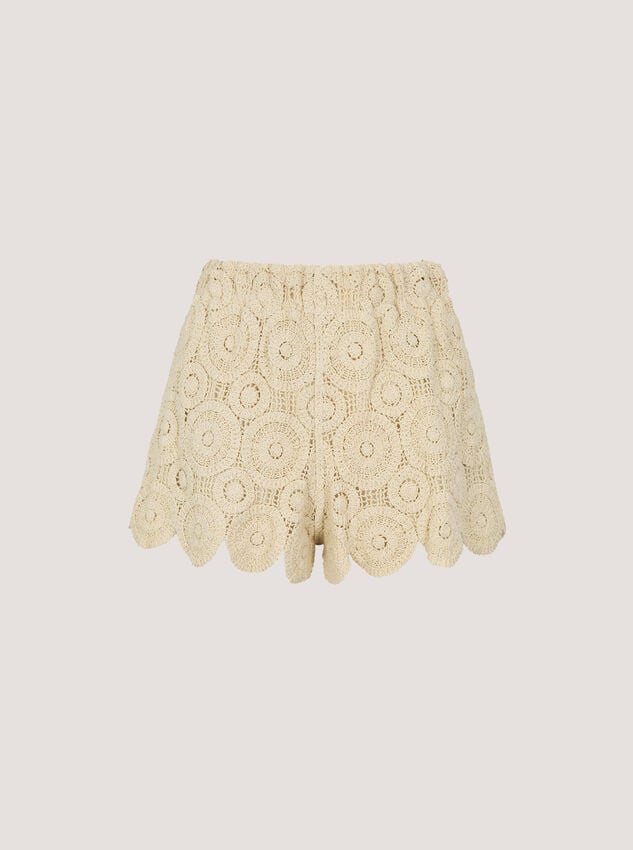 Crochet Circle Cotton Mini Shorts, Stone, large