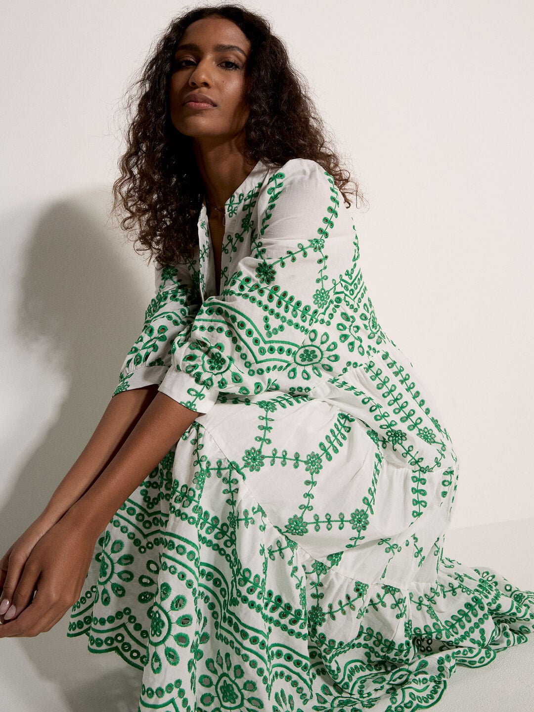 green embroidered trees organic cotton midi dress Organic Cotton Dress/handloom Dress With Embroidery/vintage Cotton Dress/linen Dress/cotton Dress/green Summer Dress/green Vintage Dress