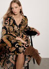 Crepe Folk Floral Midi Dress, Black, large